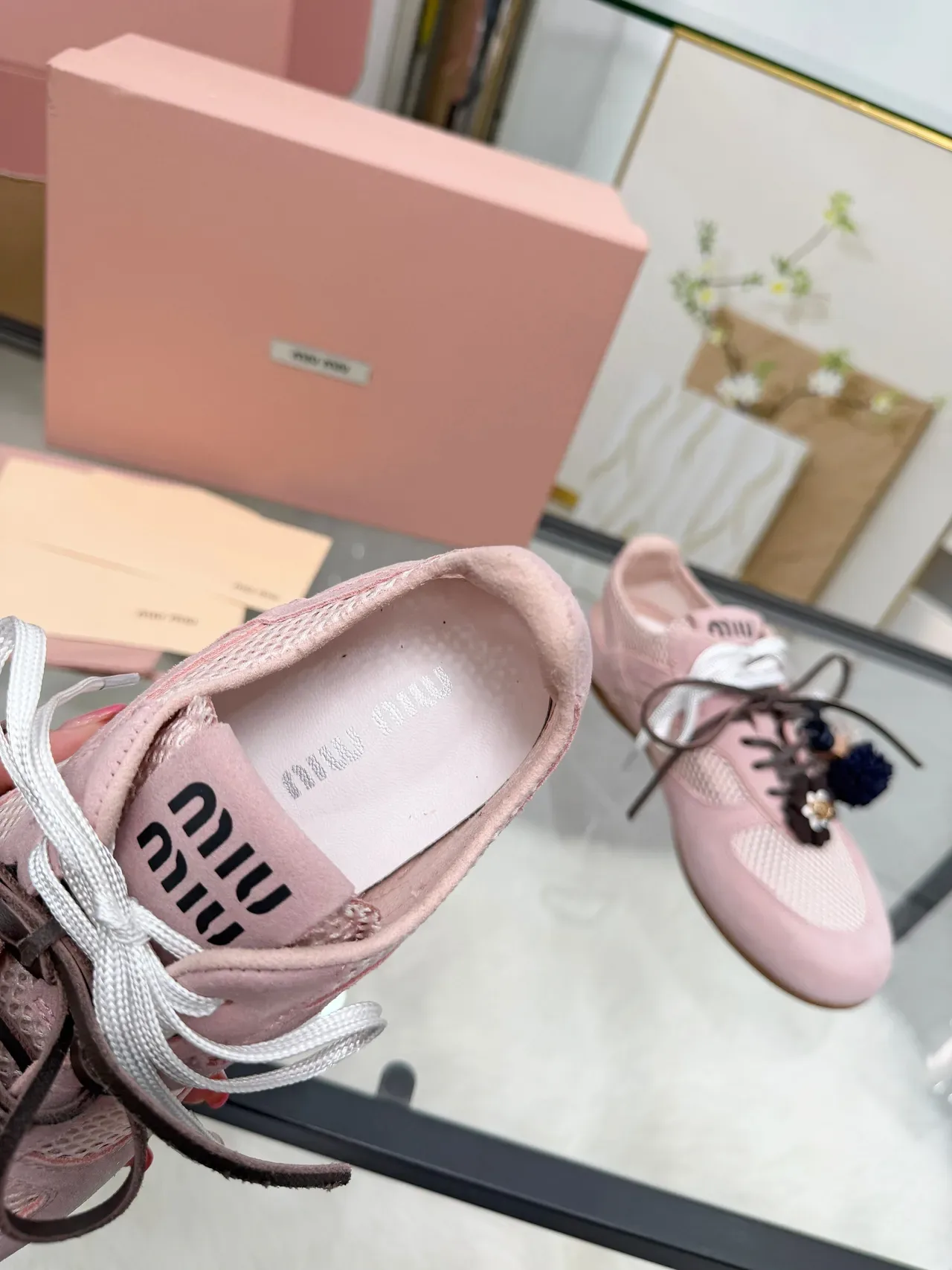 Miu Miu Pink Brown Suede And Mesh Upper Dual-Tone Laces Lifestyle Sneakers 4