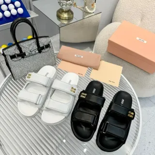 Miu Miu Wander White Black Double-Strap Slide Slippers