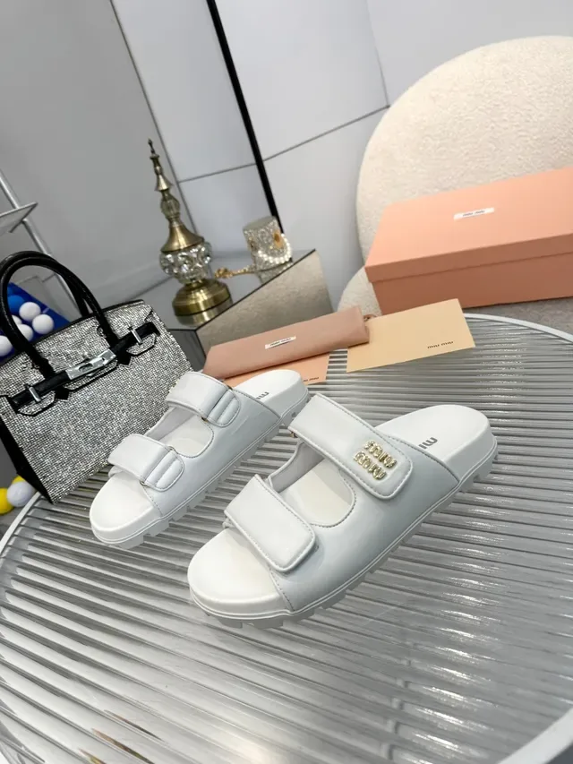 Miu Miu Wander White Black Double-Strap Slide Slippers 3