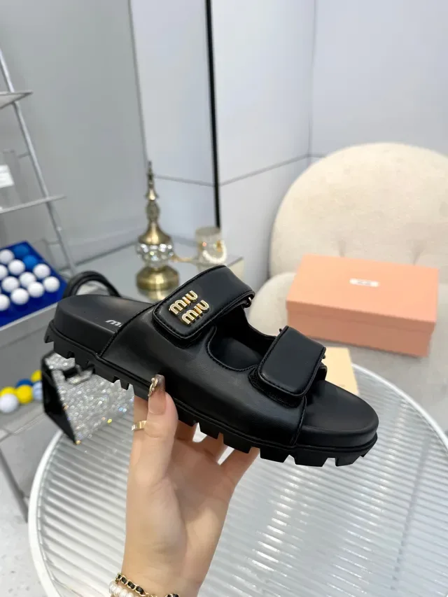 Miu Miu Wander White Black Double-Strap Slide Slippers 8