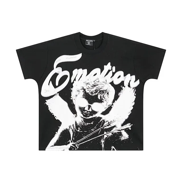 Mixed Emotion Emotion Cherub গ্রাফিক কালো টি-শার্ট 2