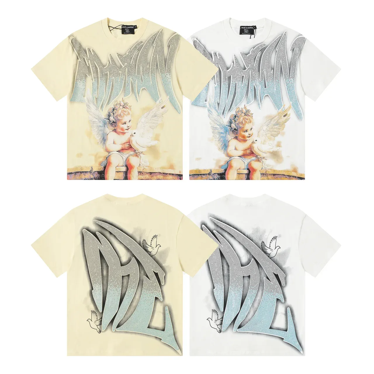 Mixed Emotion Graphic-Print Cherub and Dove T-Shirt 2
