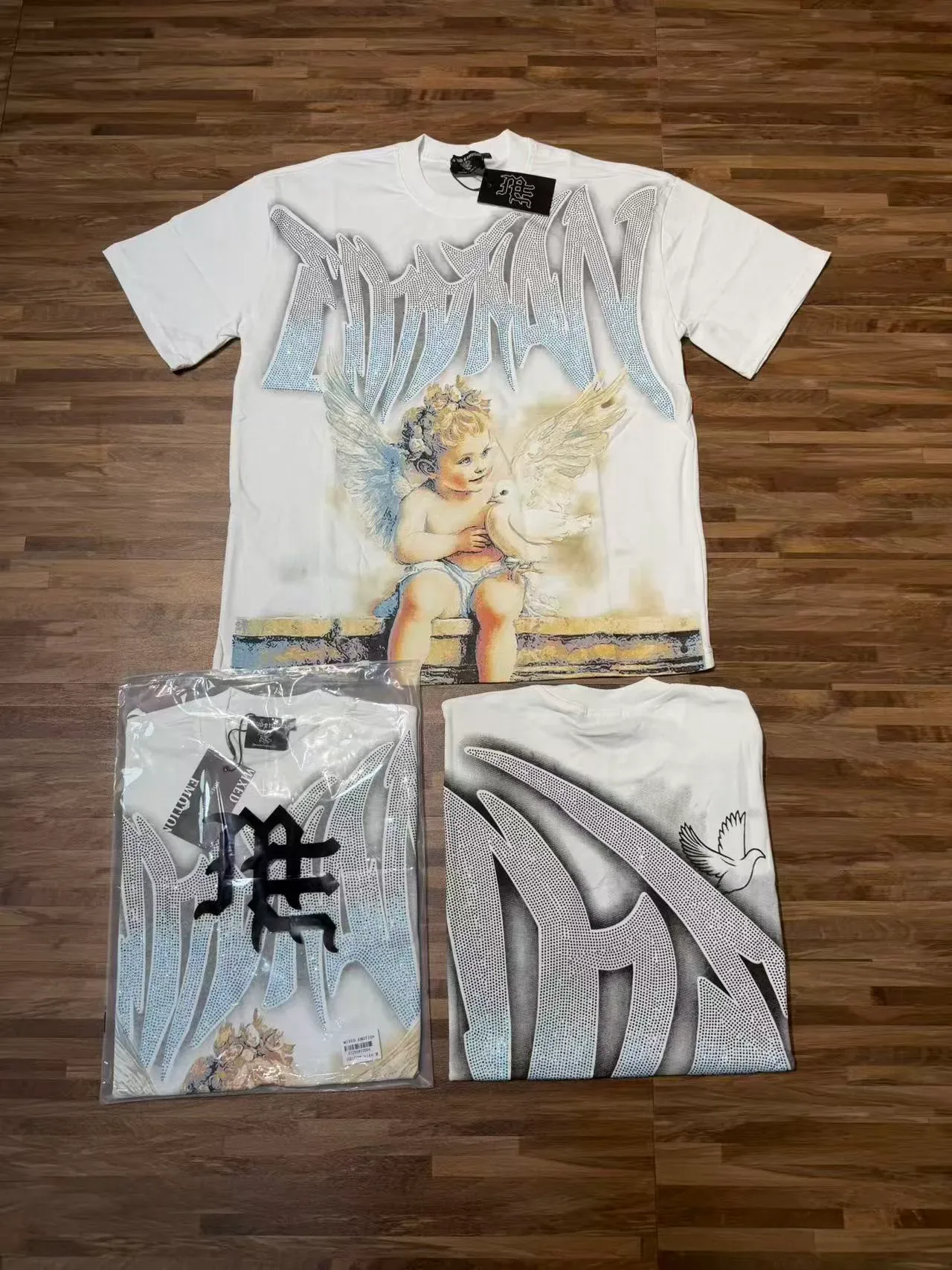 Mixed Emotion Graphic-Print Cherub and Dove T-Shirt 5