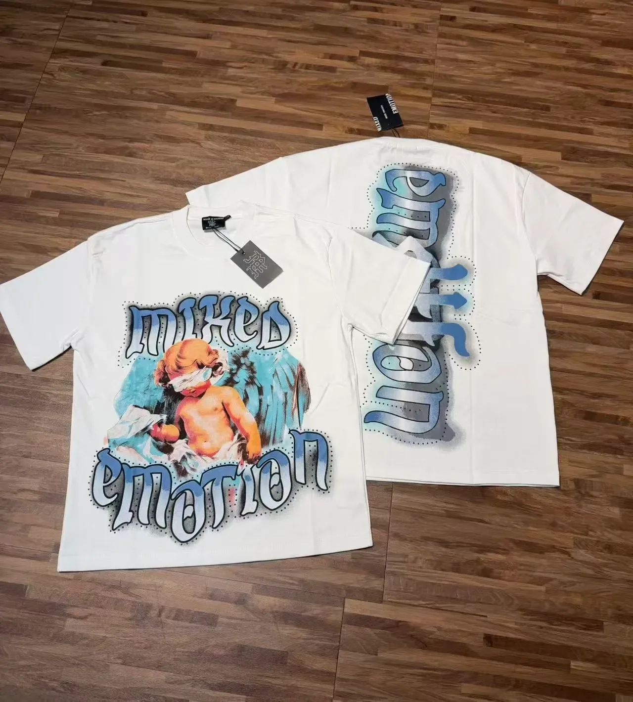 Mixed Emotion White Black Graphic Print Oversized Fit T-Shirt 3