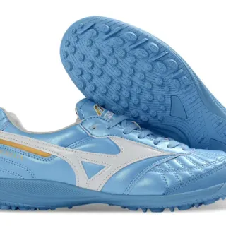Mizuno Blue White Quilted Toe Box Metallic Light Upper Turf Soccer Shoes
