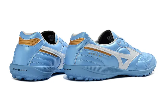 Mizuno Bleu Blanc Boîte à orteils matelassée Tige métallique légère Gazon synthétique Chaussures de football 2