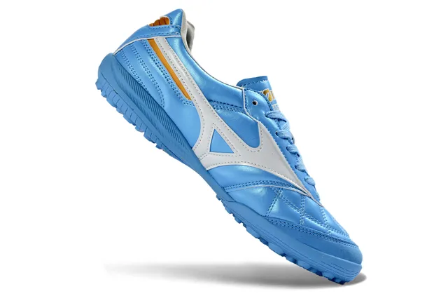 Mizuno Bleu Blanc Boîte à orteils matelassée Tige métallique légère Gazon synthétique Chaussures de football 6