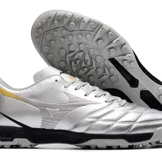 Mizuno Morelia Neo Silver Black Metallic Quilted Upper Rubber Midsole Turf Soccer Shoes
