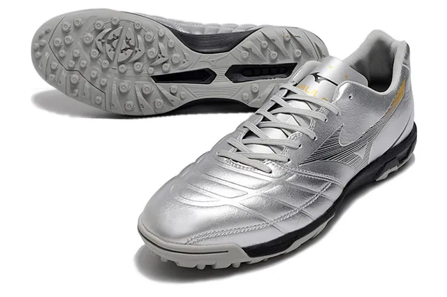 Mizuno Morelia Neo Silver Black Metallic Upper matelassé Semelle intermédiaire en caoutchouc Gazon artificiel chaussures de football 12