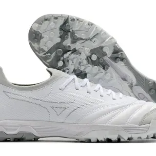 Mizuno White Gray Low-Cut Lace-Up Synthetic Textured Upper Artificial-Grass Soccer Shoes