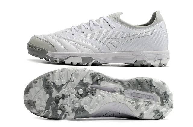 Mizuno Blanc Gris Bas-Coupé Lacets Synthétique Texturé Supérieur Herbe Artificielle Chaussures de Football 5