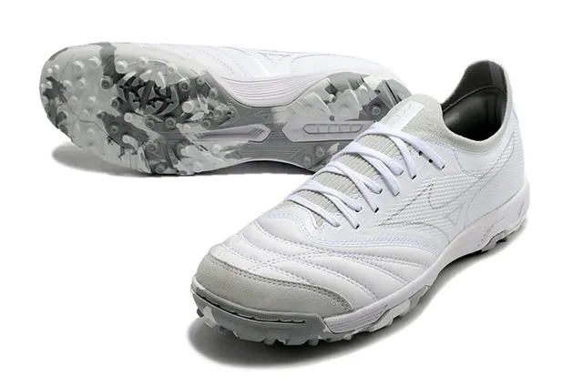 Mizuno Blanc Gris Bas-Coupé Lacets Synthétique Texturé Supérieur Herbe Artificielle Chaussures de Football 9