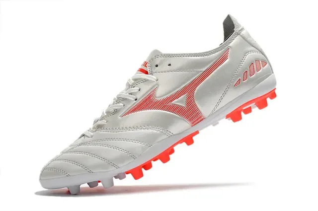 Mizuno Tênis de Futebol Branco e Vermelho Baixo Couro Forro acolchado para terreno firme 3
