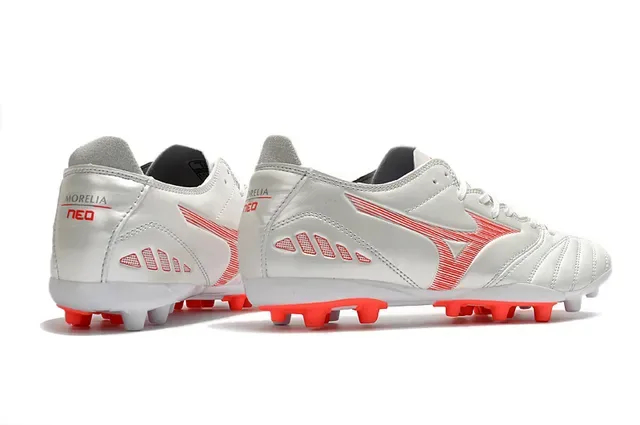 Mizuno Tênis de Futebol Branco e Vermelho Baixo Couro Forro acolchado para terreno firme 5
