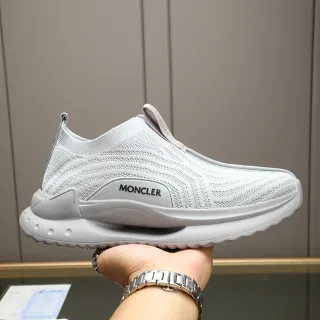 Moncler Gray Beige Knit Slip-On Wave-Patterned Upper Lifestyle Sneakers