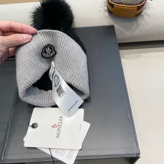 Moncler Gray Black Ribbed Knit Two-Tone Beanie