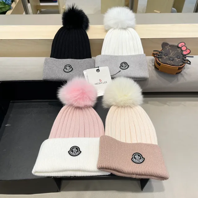 Moncler Gris Noir Tricoté Côtes Deux Tons Bonnet 6