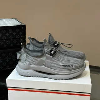 Moncler Gray Silver Knit Slip-On Integrated Strap System Lifestyle Sneakers