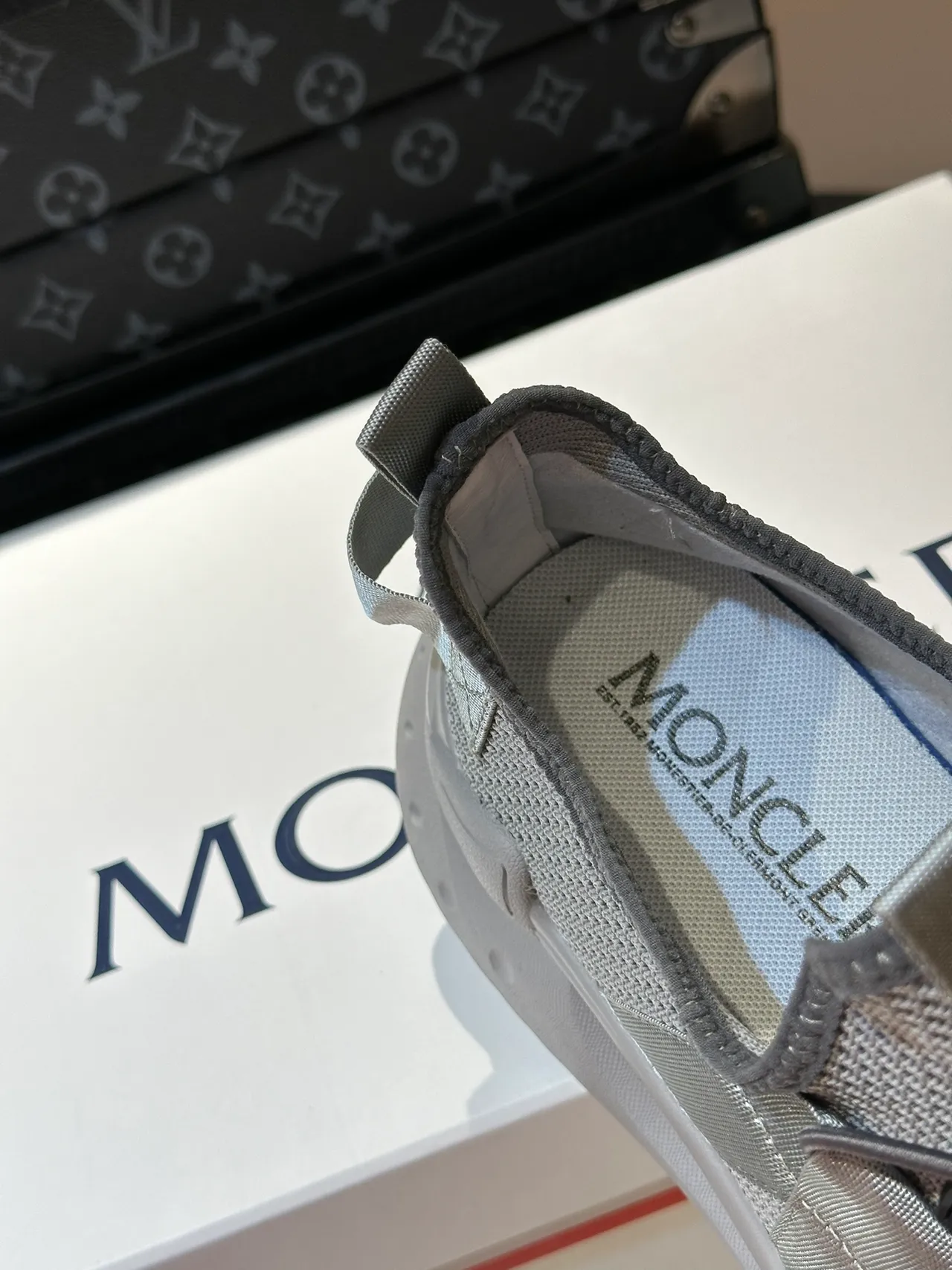 Moncler Gray Silver Knit Slip-On Integrated Strap System Lifestyle Sneakers 2