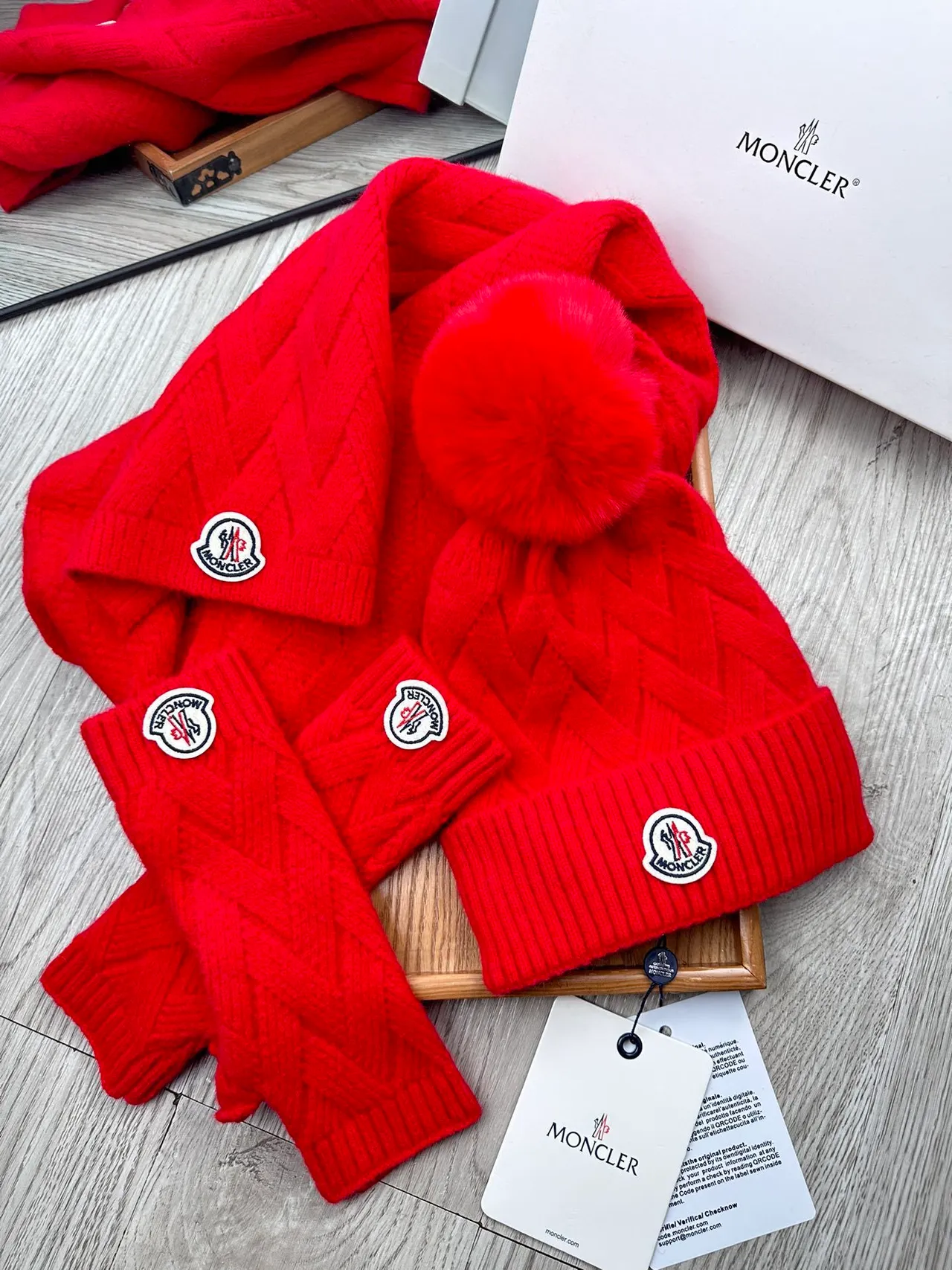Moncler Red Ribbed Knit Plush-Lined Sweater 10