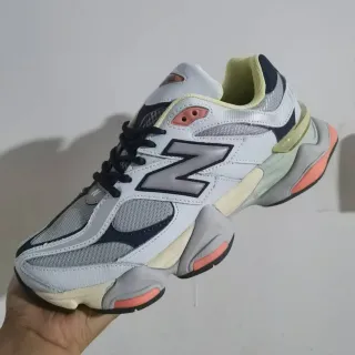New Balance 9060 White Gray Navy Coral Chunky Sneakers