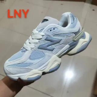 New Balance Azul-Gris Suela Media Híbrido Malla-Cuero Gamuza Superior Zapatillas Gruesas