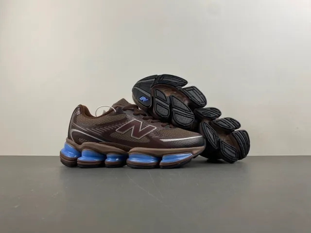 New Balance Marrom Azul Malha e Sintético Superior Segmentado Mediplantas Pods Tênis Lifestyle 12