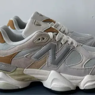 New Balance رمادي وبني قاعدة وسط شبكية وديم بناء التداخل حذاء رياضي سميك