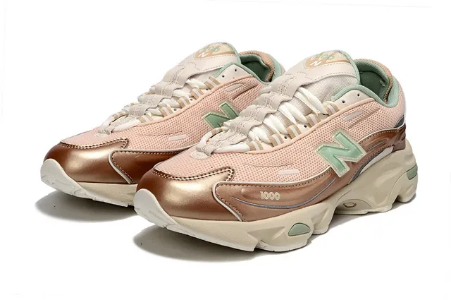 New Balance rose beige semelle plateforme maille et métallique synthétique overlay sneakers chunky 2