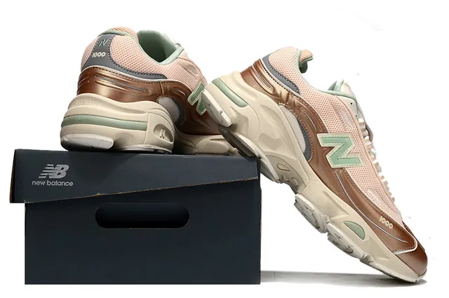 New Balance rose beige semelle plateforme maille et métallique synthétique overlay sneakers chunky 6