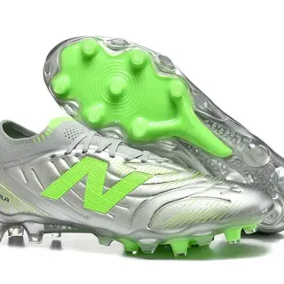 New Balance Silver Green Metallic Synthetic Upper Asymmetric Lacing System Firm-Ground Soccer Shoes