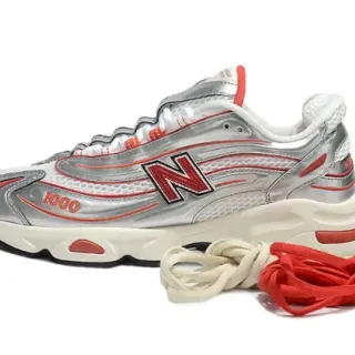 New Balance Silver Red Metallic Upper Accent Piping Lifestyle Sneakers