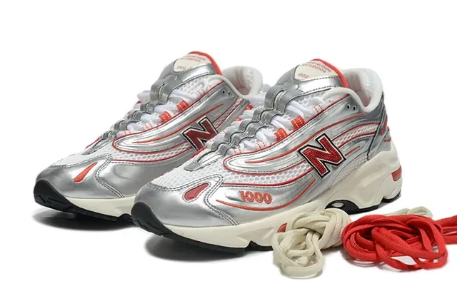 New Balance Silver Red Metallic Upper Accent Piping Lifestyle Sneakers 2