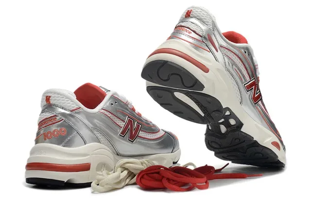 New Balance Silver Red Metallic Upper Accent Piping Lifestyle Sneakers 3