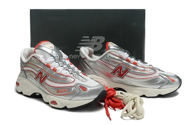New Balance Silver Red Metallic Upper Accent Piping Lifestyle Sneakers 5