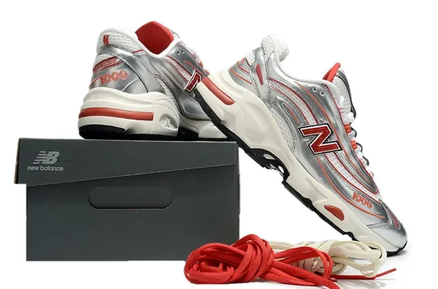 New Balance Silver Red Metallic Upper Accent Piping Lifestyle Sneakers 6