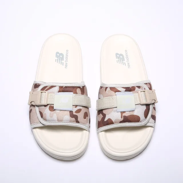 New Balance Sandália deslizante Alça Camuflada Chinelos brancos 6