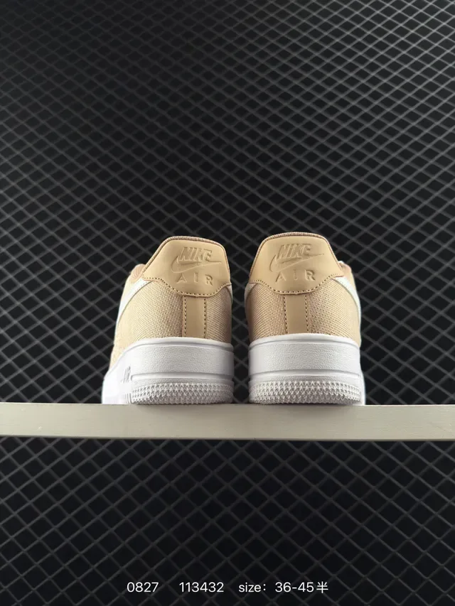 Nike Air Force 1 Beige White Knit Upper Low-Top Silhouette Lifestyle Sneakers 4