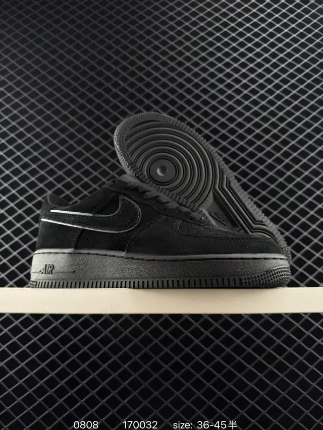 Nike Air Force 1 Black Monochrome Suede Upper Lifestyle Sneakers 3