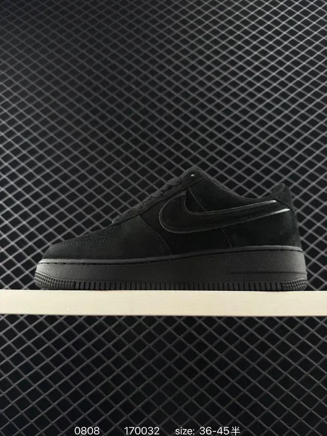 Nike Air Force 1 Black Monochrome Suede Upper Lifestyle Sneakers 5