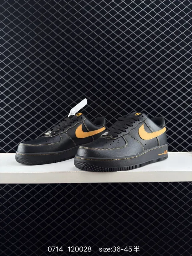 Nike Air Force 1 Black Orange Accent Lifestyle Sneakers 3