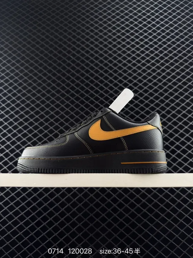 Nike Air Force 1 Black Orange Accent Lifestyle Sneakers 5