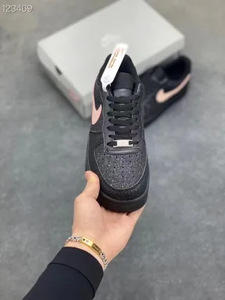 Nike Air Force 1 Black Pink Glitter Upper Metallic Swoosh Lifestyle Sneakers 2
