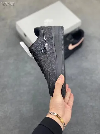Nike Air Force 1 Black Pink Glitter Upper Metallic Swoosh Lifestyle Sneakers 3