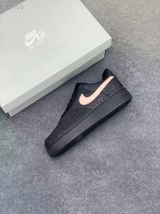 Nike Air Force 1 Black Pink Glitter Upper Metallic Swoosh Lifestyle Sneakers 6