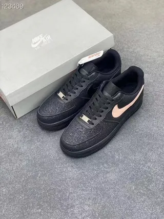 Nike Air Force 1 Black Pink Glitter Upper Metallic Swoosh Lifestyle Sneakers 7