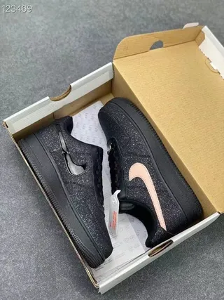 Nike Air Force 1 Black Pink Glitter Upper Metallic Swoosh Lifestyle Sneakers 8
