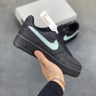 Nike Air Force 1 Glitter Black Mint Green Lifestyle Sneakers