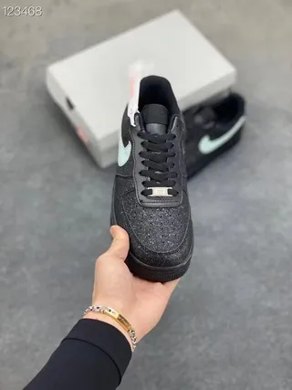 Nike Air Force 1 Glitter Black Mint Green Lifestyle Sneakers 2