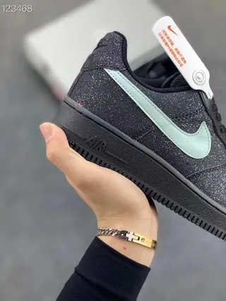 Nike Air Force 1 Glitter Black Mint Green Lifestyle Sneakers 5